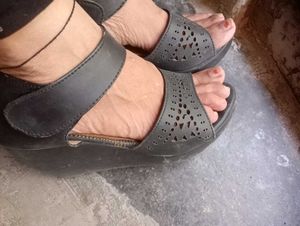 Black Wedge Heel Sandals