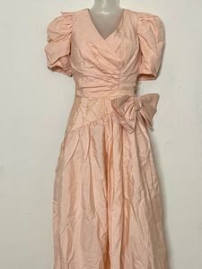 Pintresty Elegant Pink Puff Sleeve Bow Dress