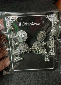 jhumka with hair chain