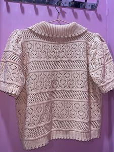 Crochet Knit Polo Top