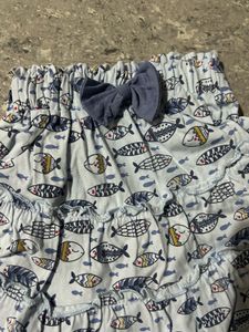 Cute Fish Print Ruffle Skirt