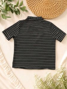 Striped Zipper Neck Crop Top🔥🖤🤍