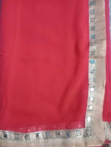 Pink Saree with Mirror Work Border