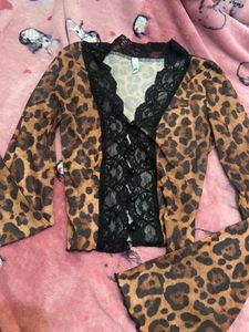 mesh lace leopard print top