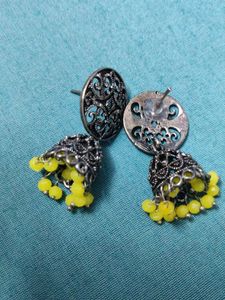 Yellow Beaded Jhumka Earrings