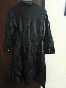 mango Black Faux Leather Button-Up Dress