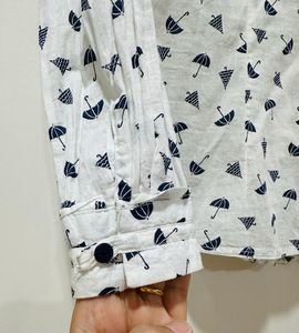 MANGO Casual White Printed Button-Up Shirt