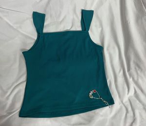 Teal Ribbed Tank Top with Charm