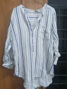 Striped Button-Up Tunic Top