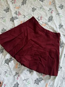 Maroon Pleated Mini Skirt