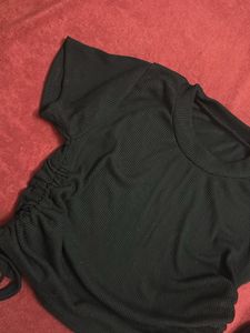 Black Ribbed Ruched Crop Top