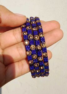 Elegant Blue Bangles with Golden Embellishments