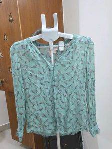 Monsoon Sage Green Bird Print CrinkleBlouse Top