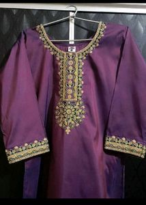 Purple Kurta Set with Gold Embellishment