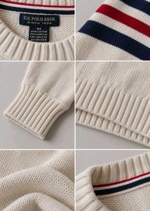 CREAM U.S. POLO STRIPED SLEEVE SWEATER