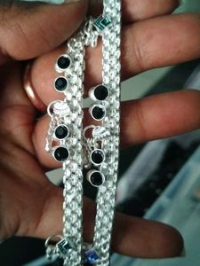 Elegant Silver Anklets with Blue Accents