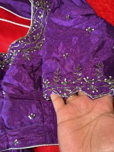 Red Saree with Purple Blouse