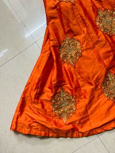 Stunning Orange Embroidered Ethnic Gown
