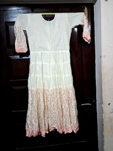 White Embroidery Anarkali dress with Tassels