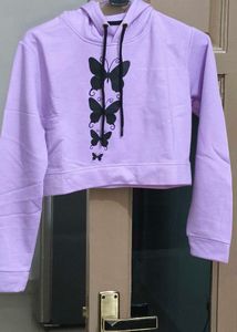 Purple Cropped Hoodie with Butterfly Print