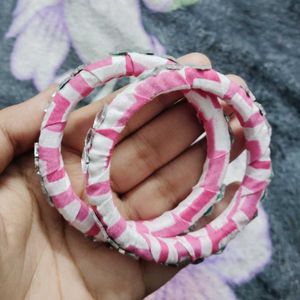 Handcrafted Pink &amp; Silver Bangle Set