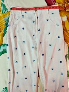Chic Embroidered White Linen Pants