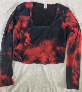 full sleeves red-black crop top