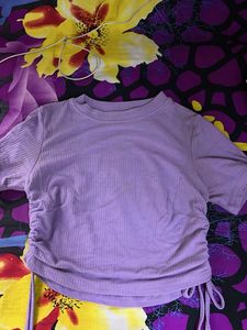Cute Lilac Ribbed Ruched Crop Top