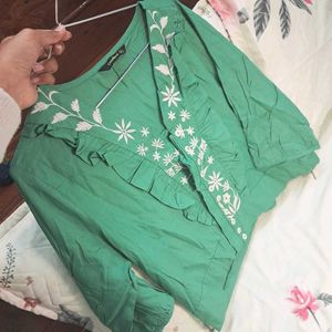 Green Embroidered Top