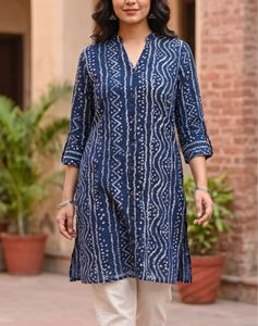 Stylish Blue Bandhani Print Kurta