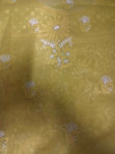 Lemon Yellow Heavy Chikankari Kurti with Lace