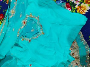 Heavy Embroidery Saree With Stitched Blouse