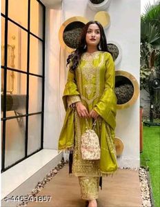 Beautiful Olive Green Embroidered Kurta Set