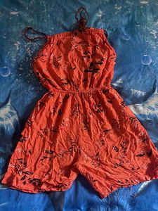 Orange Floral Print Romper