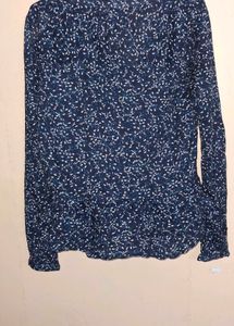 Navy Blue Floral Print Blouse