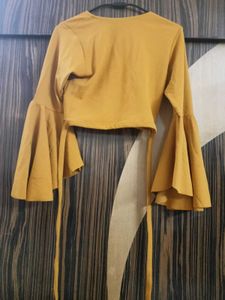 Women's Mustard Yellow Bell Sleeve Wrap Top