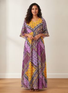 multicoloured flowing dress