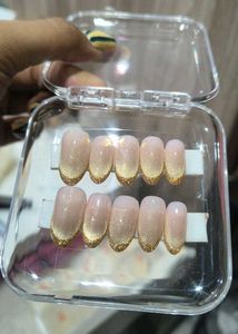 Sparkling Gold French Tip Press-On Nails
