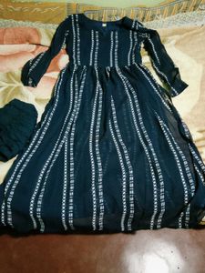 Elegant Teal Kurta Set with Striped Detail