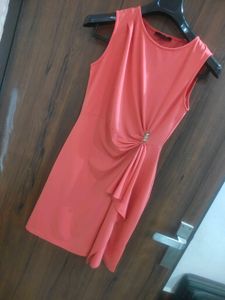 Coral Ruched Sheath Dress medium size