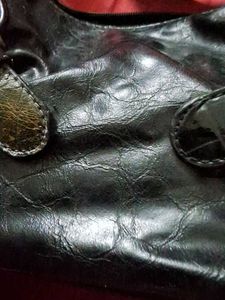Black leather Shoulder Bag with Gold Buckle