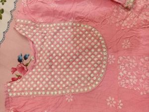Pink Embroidered Cotton Kurta