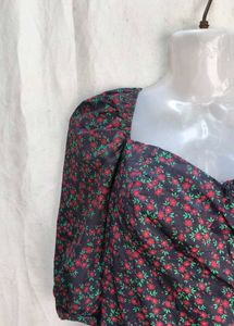 Floral Puff Sleeve Ruched Mini Dress