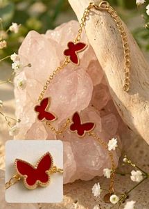 Dainty Gold & Red Enamel Butterfly Bracelet