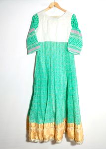 ZURII Light Green And White Anarkali (Women's)