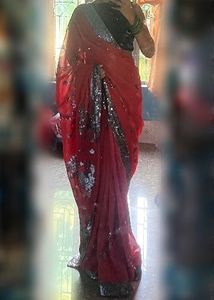 Stunning Red Saree with Sequins