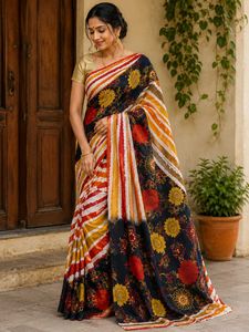 Vibrant Floral Print Saree