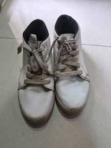 White Casual Lace-Up Sneakers