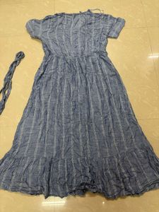 Casual Chic Blue &amp; White Striped Midi Dress with W