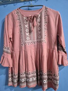 Printed Pink Peplum Top